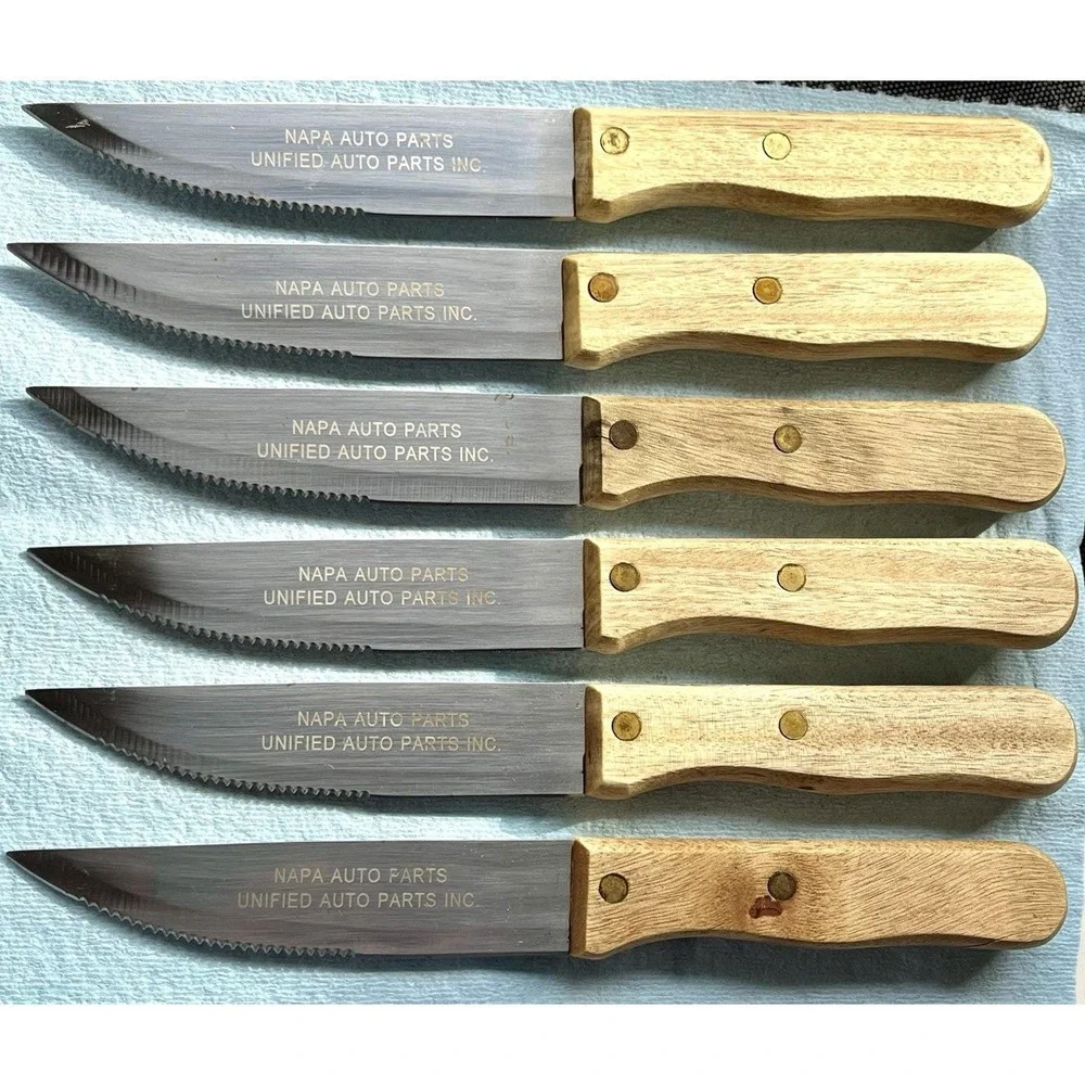 Casselman Steak Knives Set Napa Auto Parts 6 Piece Large Wooden Handle Knife